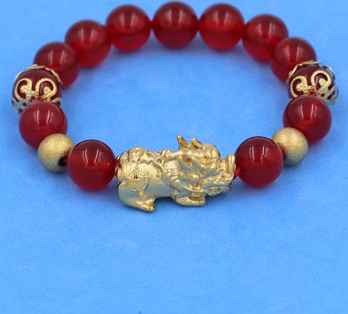 Chuỗi tay Thạch Anh Đỏ 10 ly mix Tỳ Hưu inox VTAOTHTRHKHB10 - hợp mệnh Hỏa, mệnh Thổ