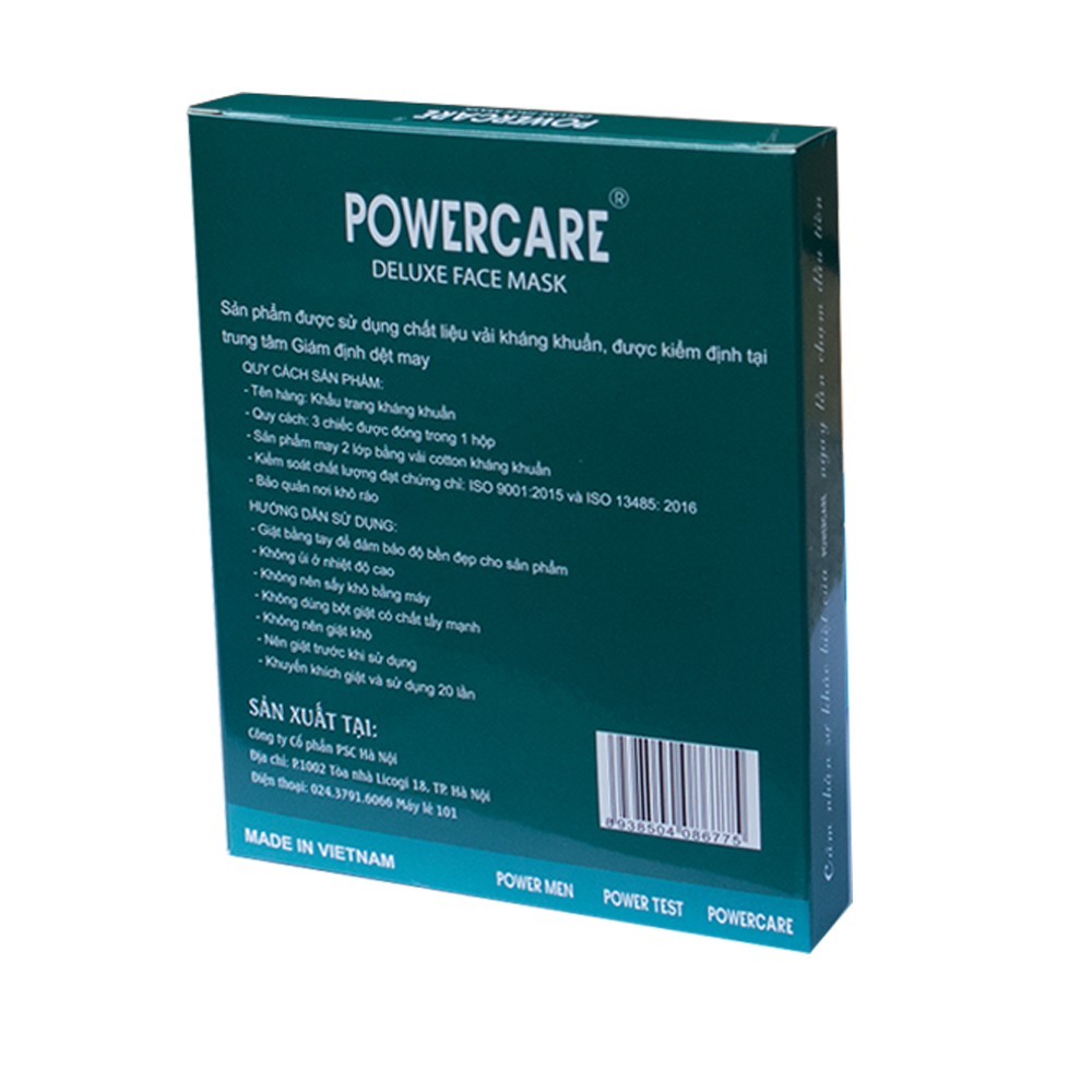 Khẩu trang vải Kháng Khuẩn Powercare Hộp 3 Chiếc - Tiêu chuẩn xuất Nhật - Hàng chính hãng 100%