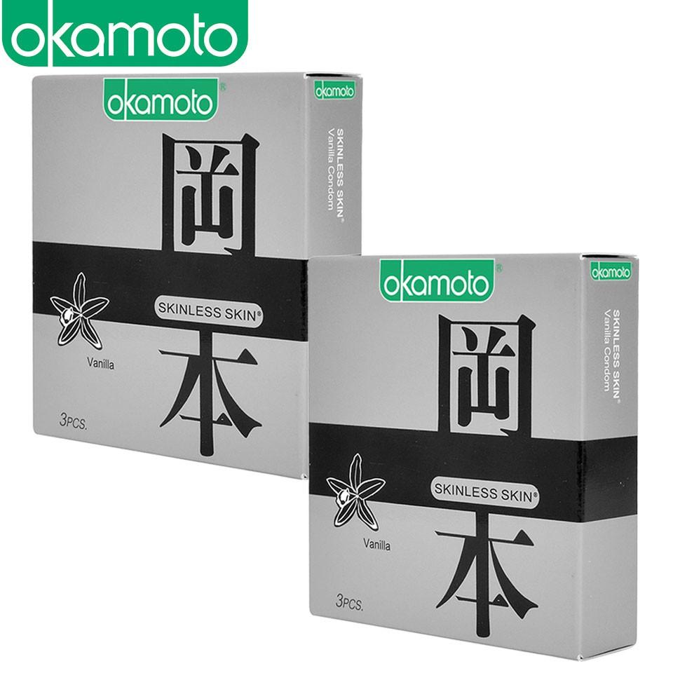 Combo 2 hộp Bao Cao Su Okamoto Skinless Skin Vanilla Hương Vani Hộp 3 Cái