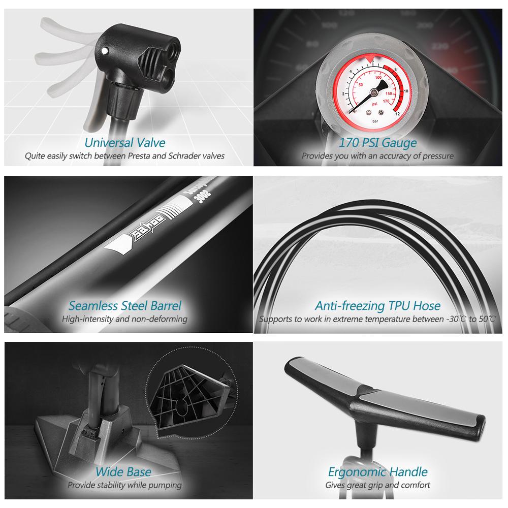 Máy bơm hơi sàn xe đạp SAHOO 170PSI