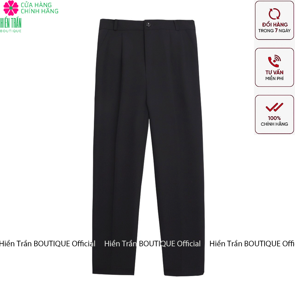 Quần baggy nữ Hiền Trần BOUTIQUE đồ công sở lưng cạp cao đi học form dáng đẹp thanh lịch màu đen ghi