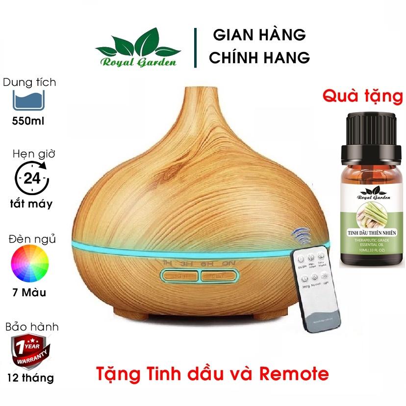 Máy Xông Tinh Dầu Khuếch Tán Tinh Dầu Cao Cổ Vân Gỗ 550ML (Tặng Remote)