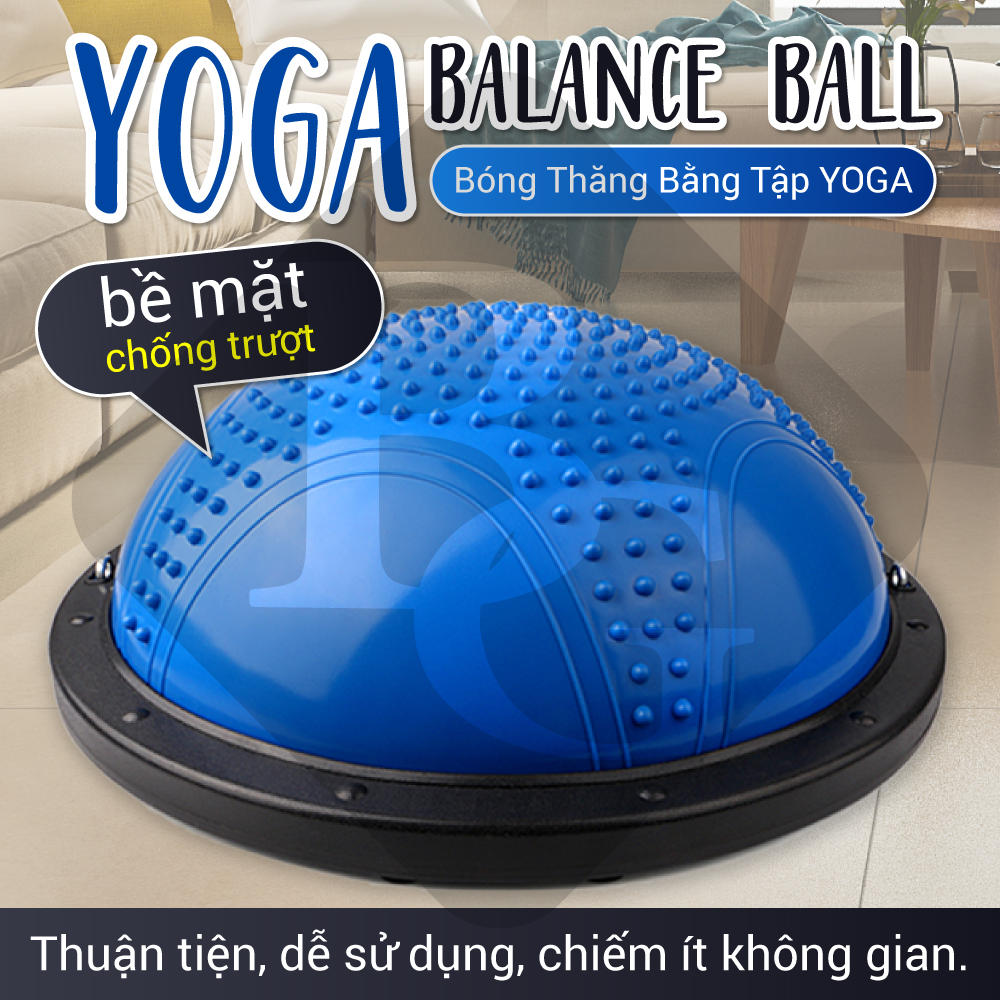 BG Bóng tập YOGA bóng thăng bằng BLUE tặng bơm bóng,Bosu Bóng Tập Cân Bằng Bosu tập thể dục,Bóng đẹp Yoga Tại Nhà Cao Cấp Tặng 2 Dây Kéo Tay Và Bơm Bóng ( hàng nhập khẩu)