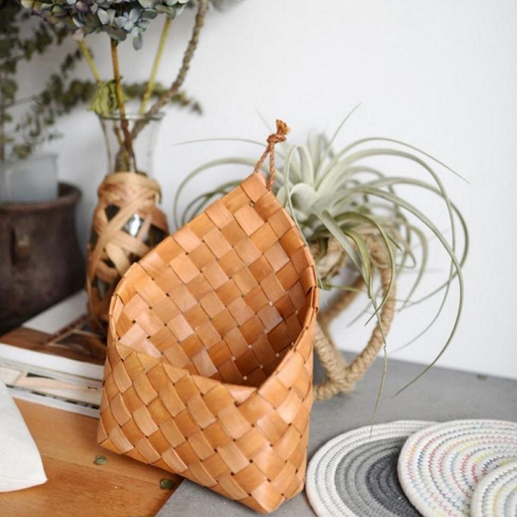 2x Woven Storage Basket Hanging Laundry Basket Flower Container Bin D B