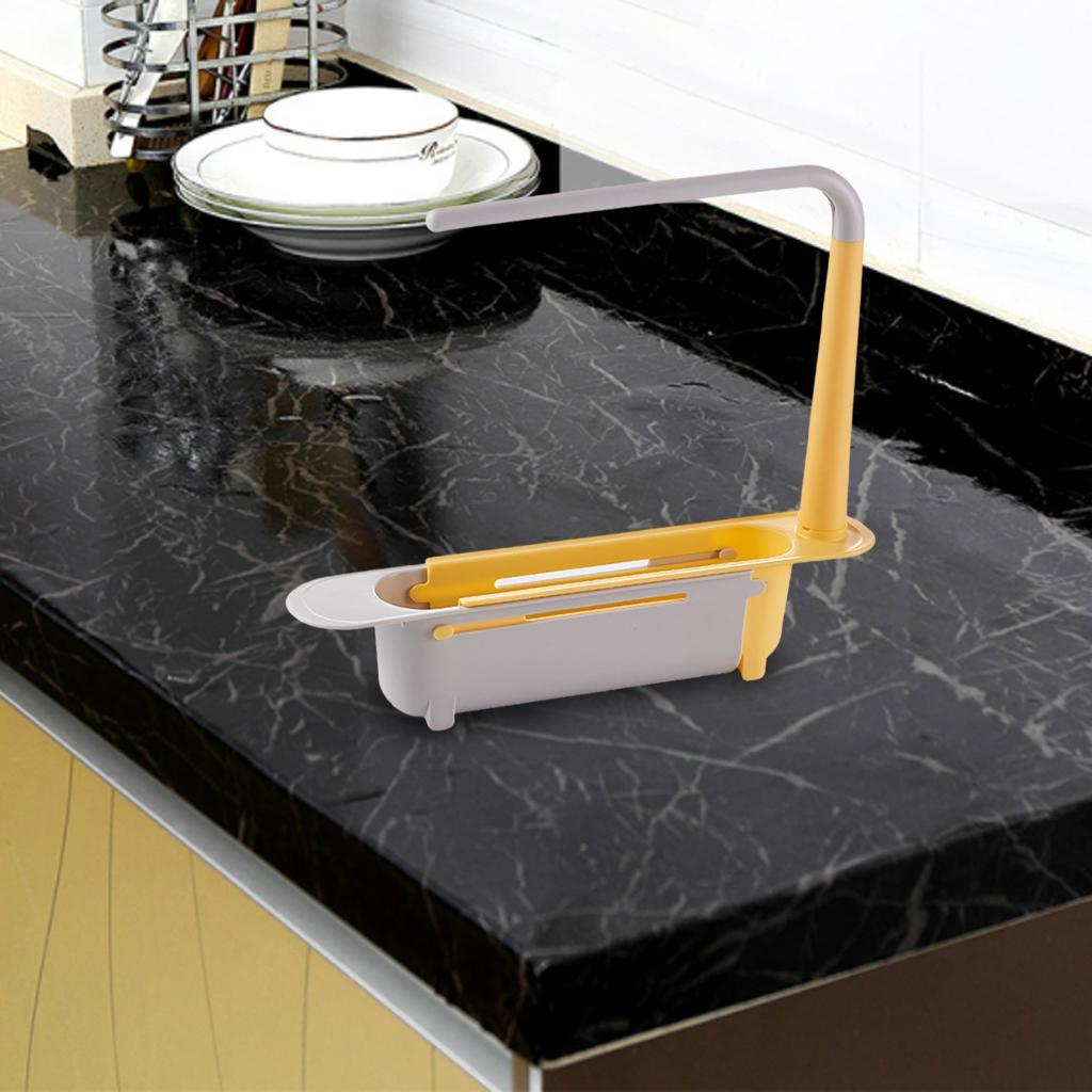 Telescopic Sink Rack Holder Storage Basket Adjustable Sponge Towel Hanger Yellow