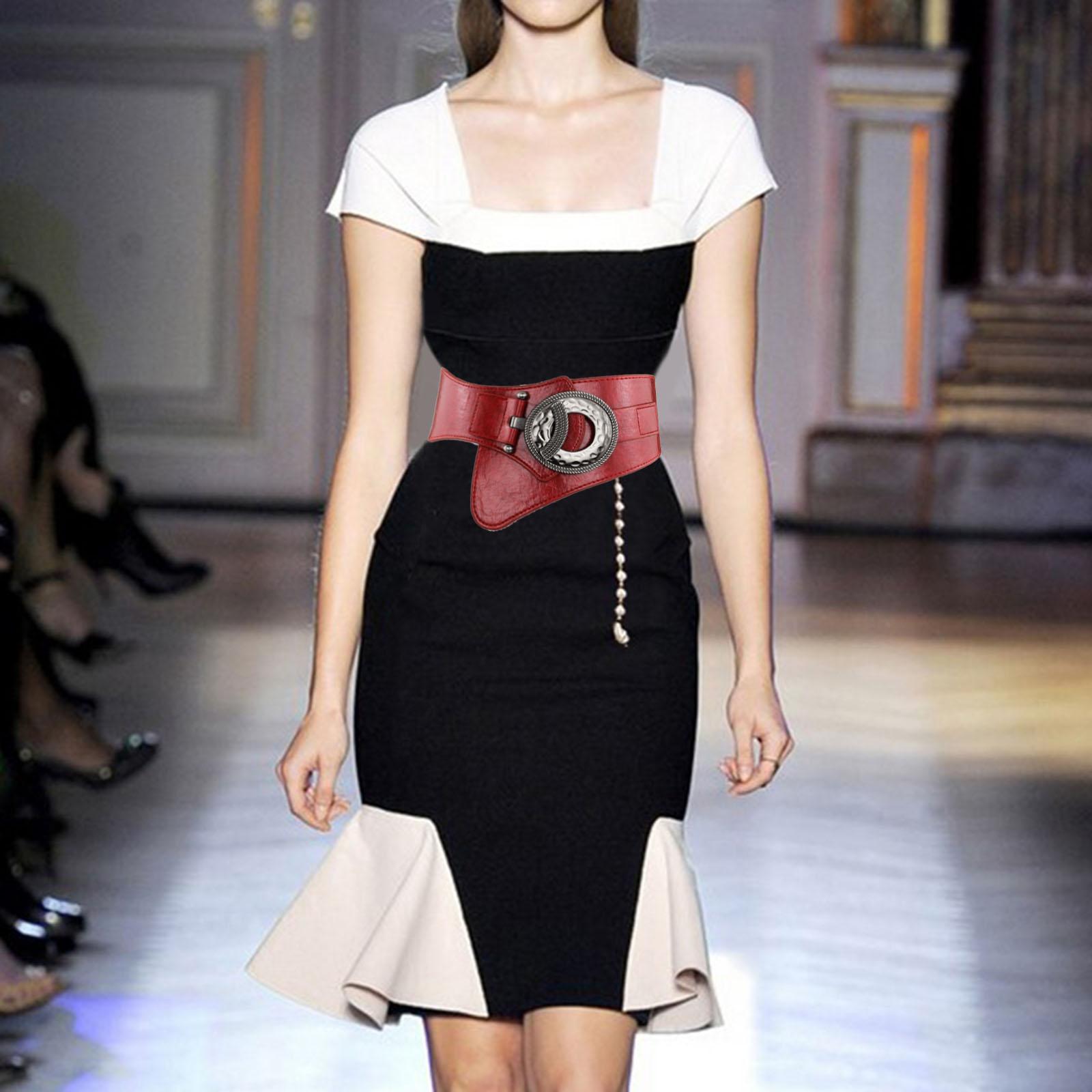 Women Waist Belt Wide PU Leather Elastic Cummerbunds for Wedding Skirt Girls