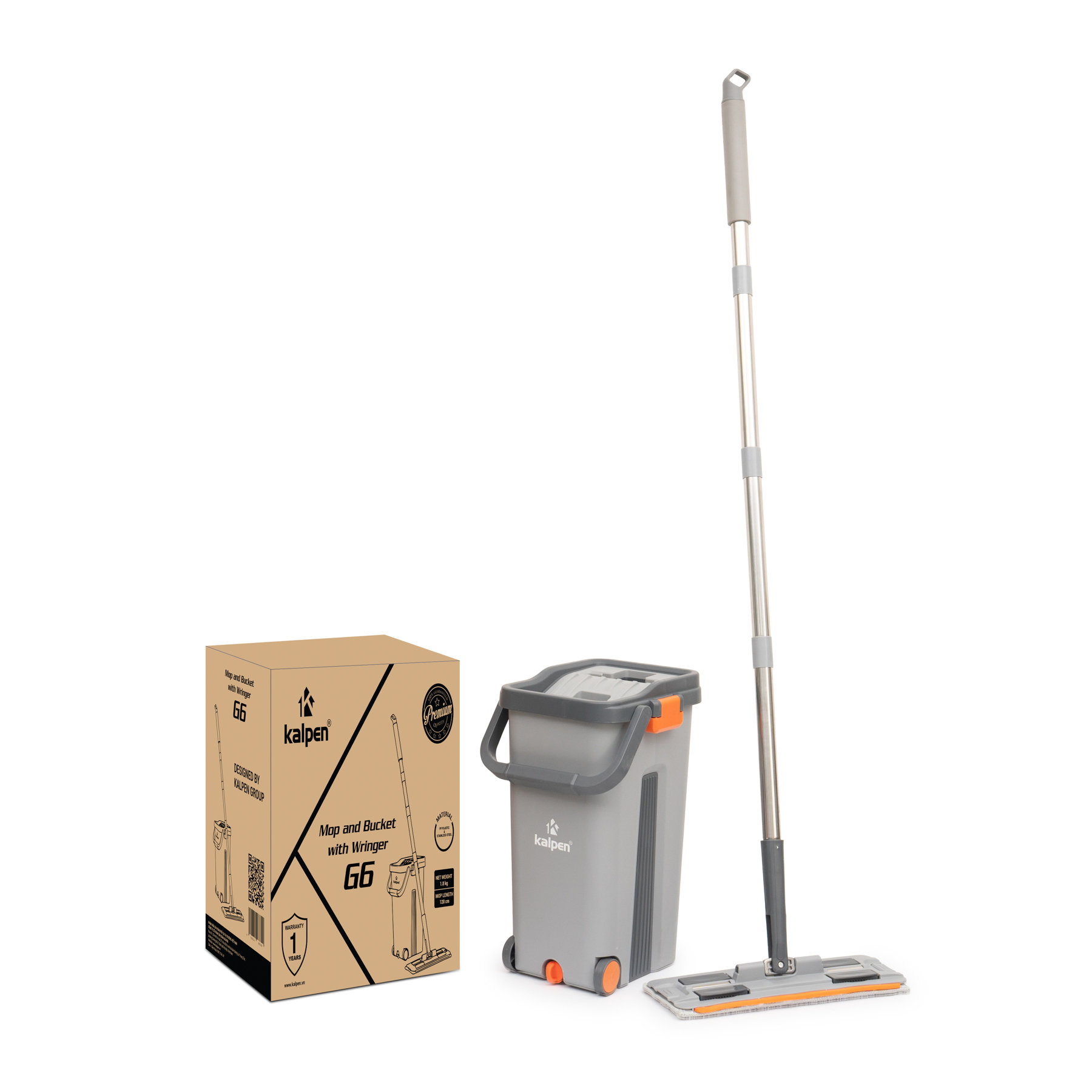 Bộ cây lau nhà tách nước tự vắt thông minh Kalpen G6 kèm 2 bông lau - hàng chính hãng