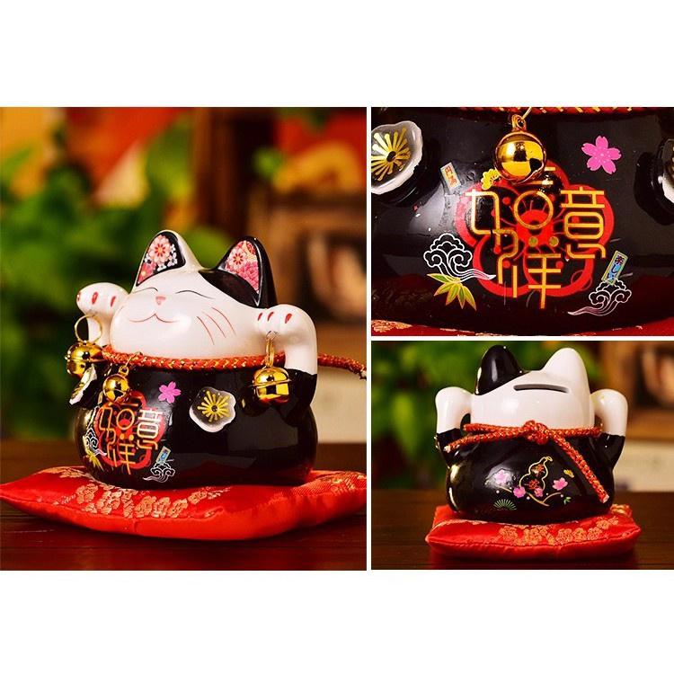 Mèo thần tài , vẫy tay may mắn tài lộc mèo nhật bản Maneki Nekko băng gốm sứ cao cấp