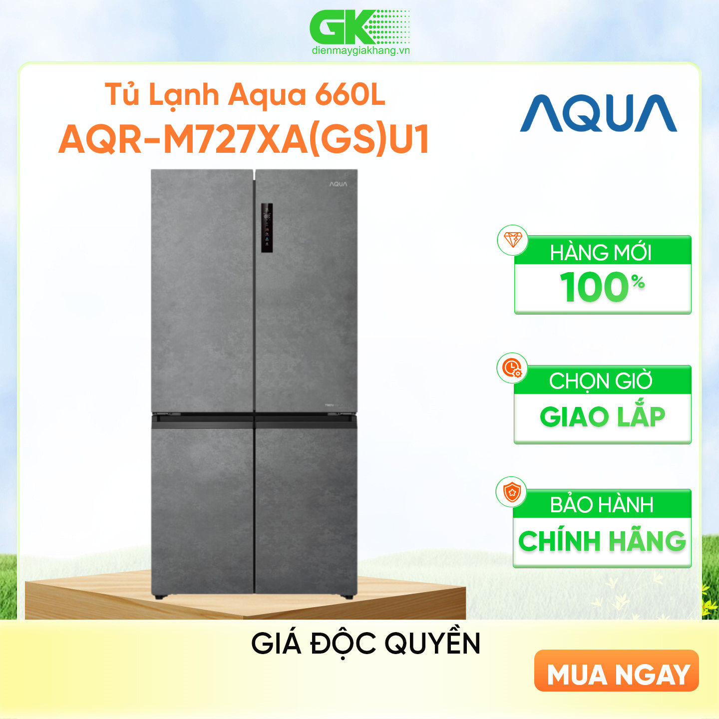 Tủ Lạnh Aqua AQR-M727XA(GS)U1 660L Inverter - Hàng Chính Hãng (Chỉ giao HCM)