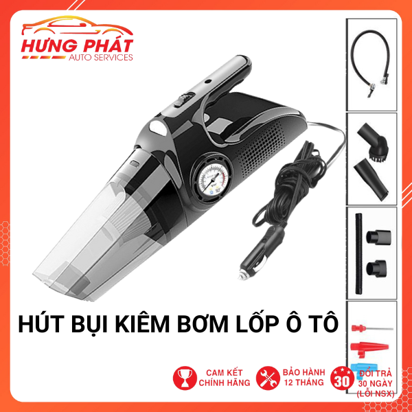 Máy Hút Bụi Kiêm Bơm Lốp Ô Tô DC12V 4 in 1 – Hút Bụi, Bơm Lốp Ô Tô, Đèn Chiếu Sáng, Đo Áp Suất Lốp