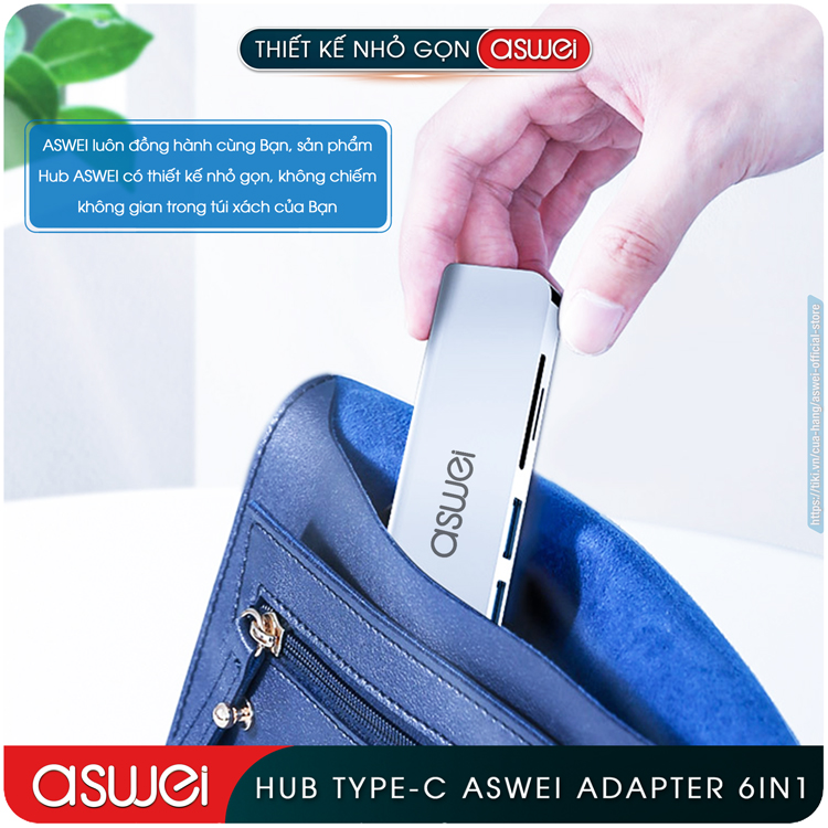Hub Type C ASWEI 6 in 1 To HDMI, USB 3.0, SD, TF, PD - Hub Chuyển Đổi USB Type C 6 Cổng - Cổng Chia USB, Ổ Chia USB Tốc Độ Cao Dành Cho MacBook, Tivi, Laptop, PC, Máy Tính Bảng, Smartphone – Hàng Chính Hãng