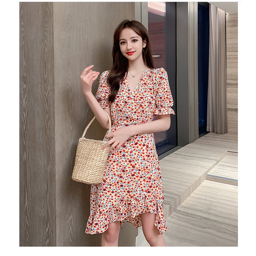 ĐẦM HỌA TIẾT CỔ V THỜI TRANG DH062