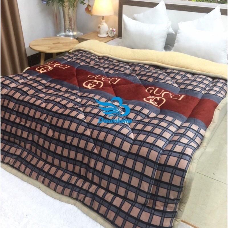 Chăn lông cừu mùa đông loại dày 3 lớp, mền lông cừu dày mềm mại nặng 2,5kg kích thước 1m8x2m