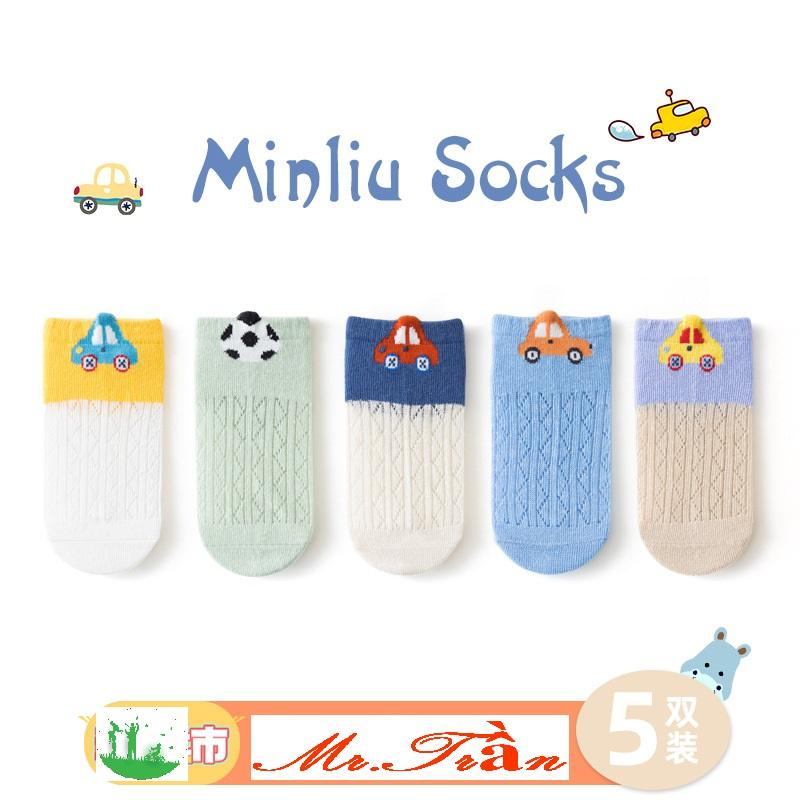 Set 5 đôi tất lưới thông hơi mẫu ô tô phù hợp cho 4 mùa cho bé từ 1-3 tuổi