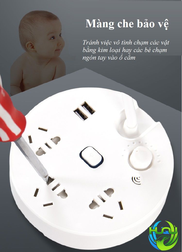 Ổ Cắm Điện Đa Năng Kiêm Đèn Đọc Sách HQ -T8- Có  Điều Khiển Từ Xa -Hàng Chính Hãng