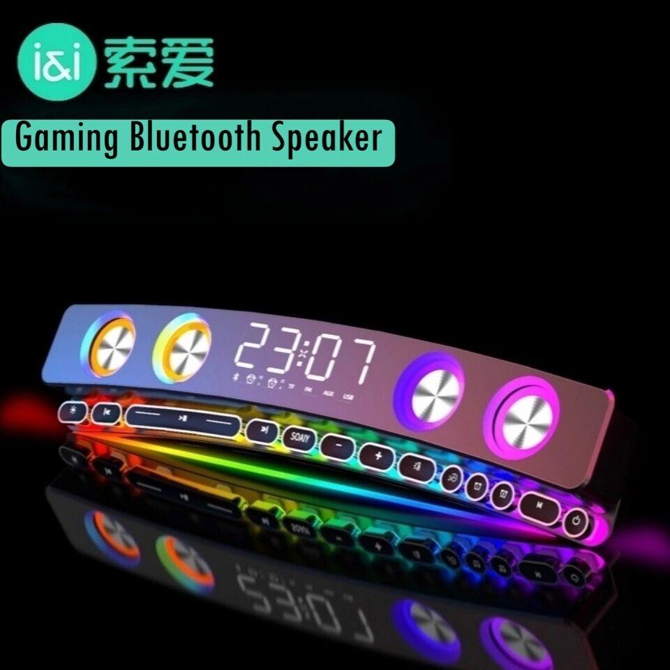 SOAIY SH39 Loa Bluetooth ESports Sound Bar RGB 3D Stereo Surround Loa siêu trầm AUX Đài FM Đồng hồ tại nhà Máy tính Trung tâm âm nhạc Color: Gaming Version White