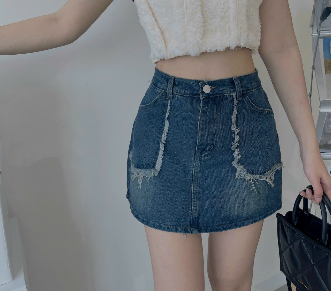 Chân váy jean ngắn chữ A túi kiểu