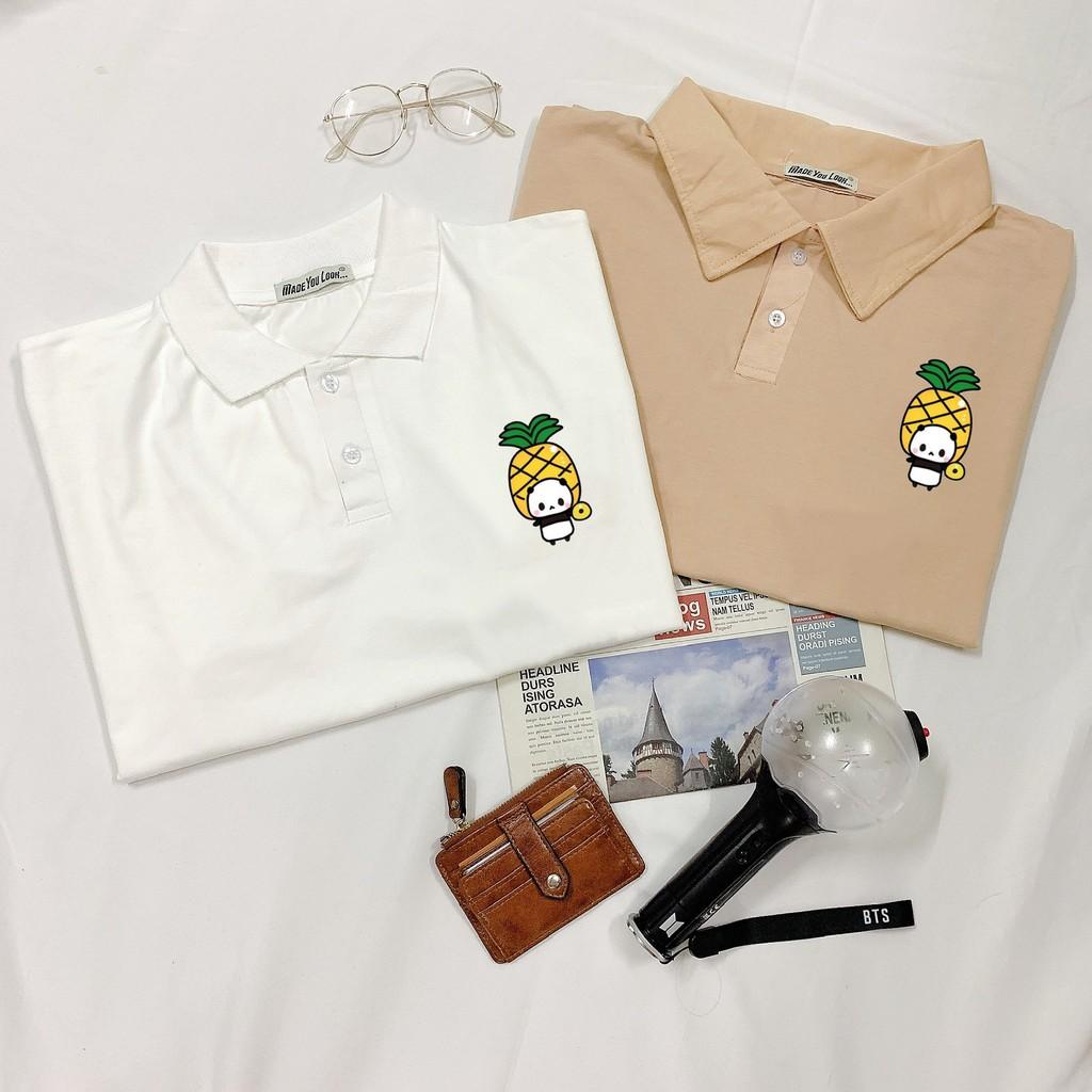Polo áo thun có cổ tay lỡ in PANDA GẤU TRÚC TRÁI DỨA form rộng ulzzang UNISEX