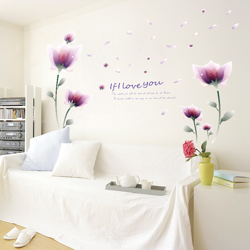 Decal dán tường Hoa hồng cánh bướm tím AmyShop DH091