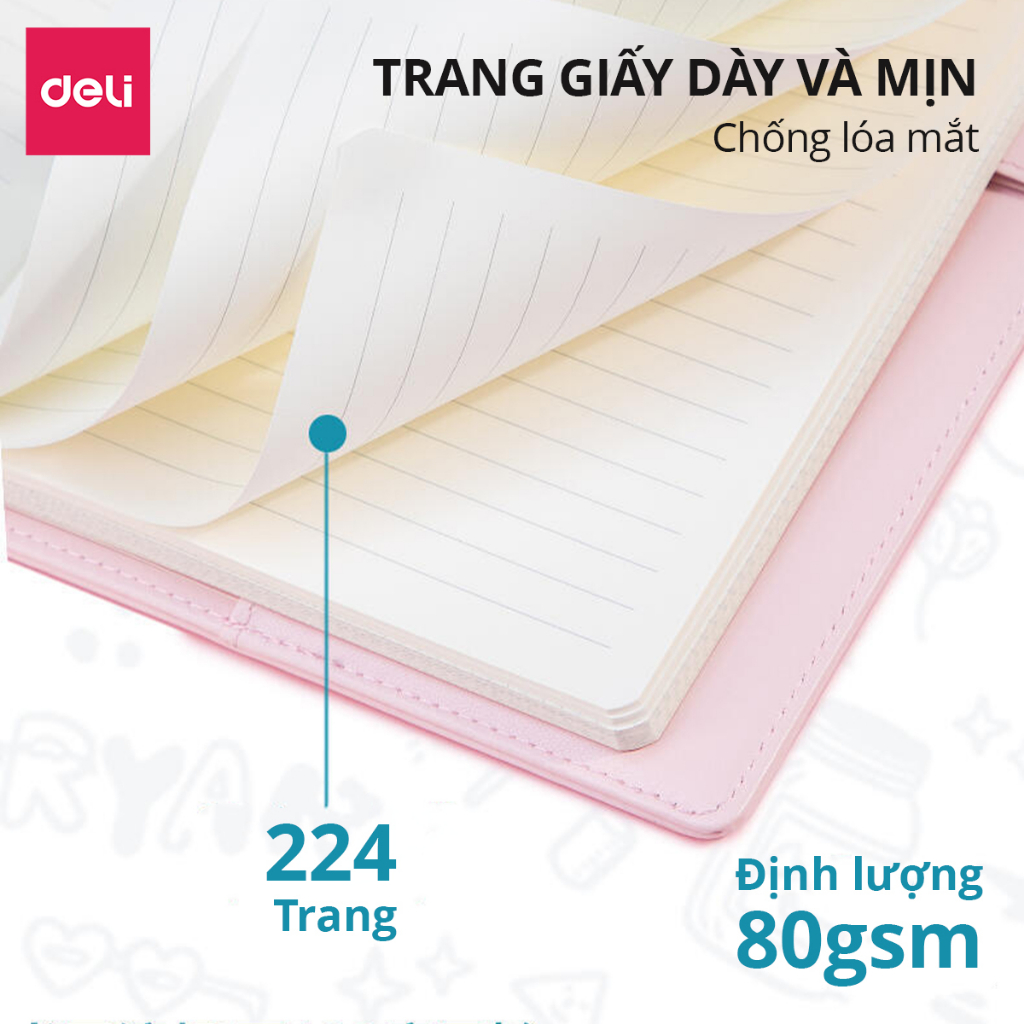 Sổ Tay Ghi Chép Bìa Da Pu Cao Cấp Deli X Kakao Friends 112 Trang -Khổ 140X193Mm-22252