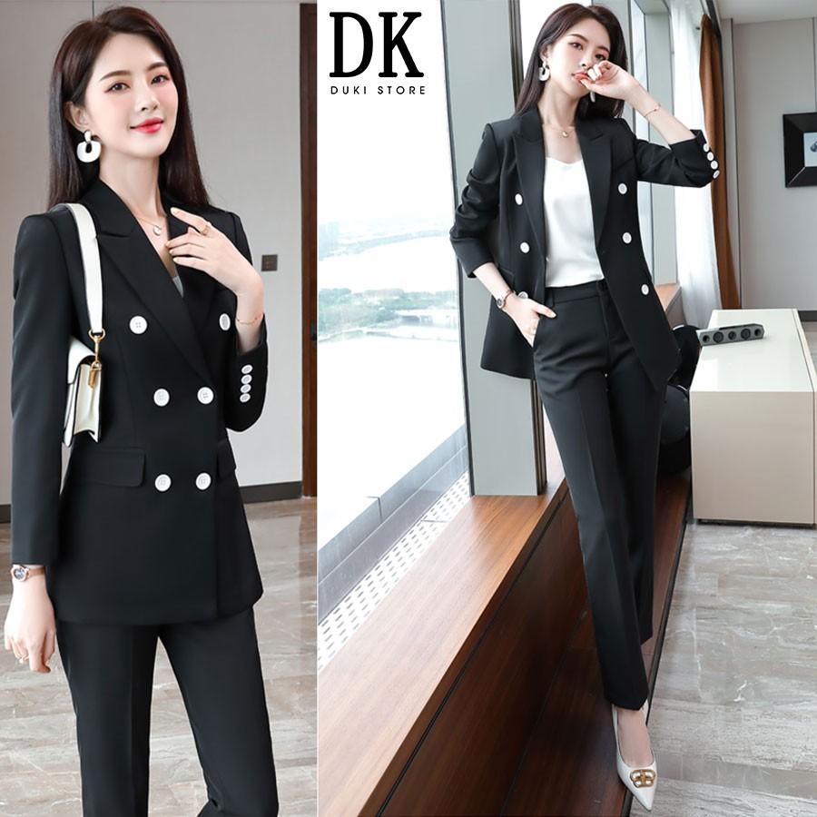 Bộ vest nữ thời trang 6 cúc đẹp màu đen sang trọng - DUKI STORE - S