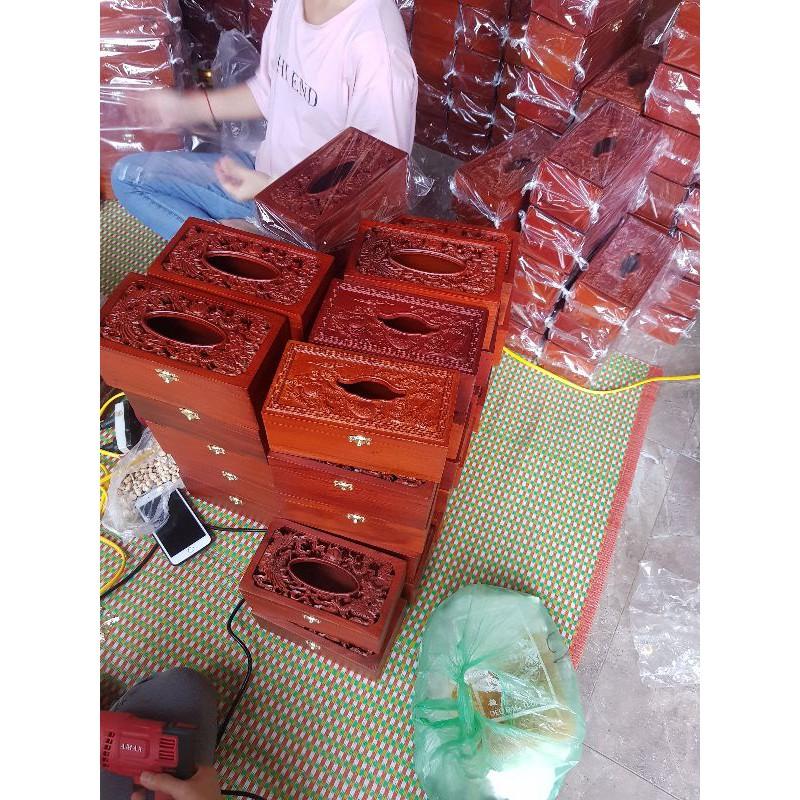 Hộp đựng khăn giấy gỗ Hương trạm khắc cao cấp nhiều mẫu