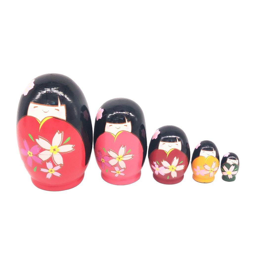 5pcs Hand Painted Matryoshka Nesting Dolls Russian Dolls Japanese Girls
