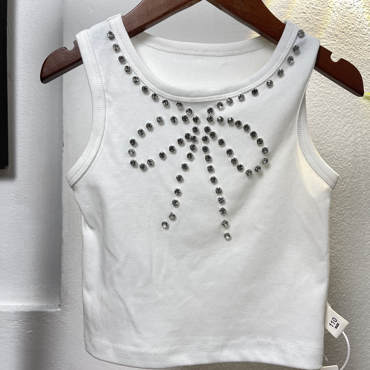 Áo ba lỗ bé gái sành điệu 1-9 tuổi đính đá và phối kẻ vải cotton co giãn thấm hút mồ hôi kiểu dáng thời trang