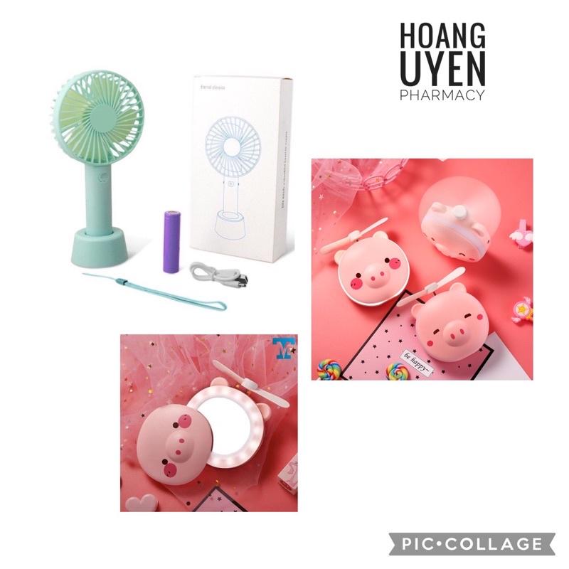 Quạt mini hình heo kèm gương và đèn led