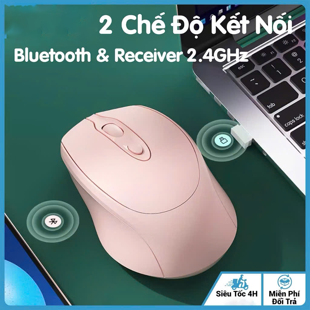 Chuột Không Dây Sạc Pin Click Siêu Tĩnh Âm 2 Chế Độ Bluetooth 5.2 & USB 2.4G, 3 Mức DPI KẾT NỐI ĐIỆN THOẠI IPAD LAPTOP - HÀNG CHÍNH HÃNG