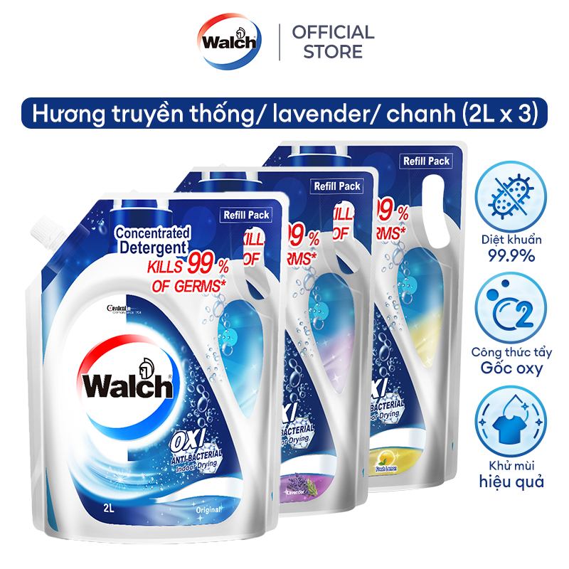 Combo 3 Túi nước giặt kháng khuẩn, khử mùi Walch (2Lx3)