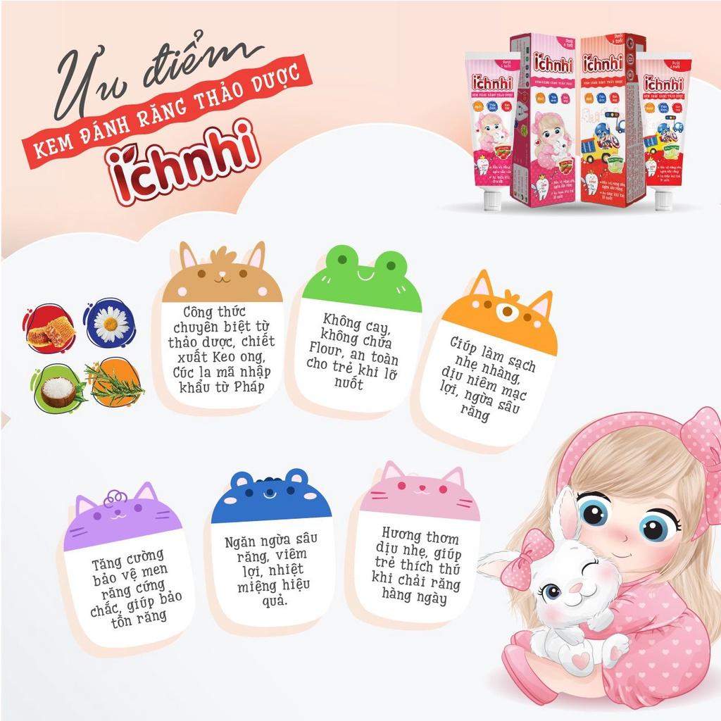 Kem đánh răng thảo dược Ích Nhi Nam Dược hương dâu tuýp 50g cho bé < 6 tuổi nuốt được, ngừa sâu răng