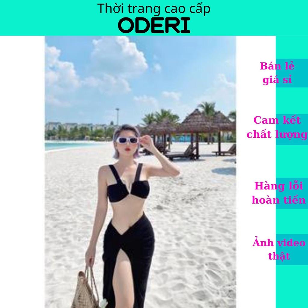 SET 3 MÓN BIKINI, ĐỒ BƠI ĐI BIỂN ÁO CỔ V  QUẦN CHIP KÈM QUÂY RÚT MẪU MỚI ODERI BM-114