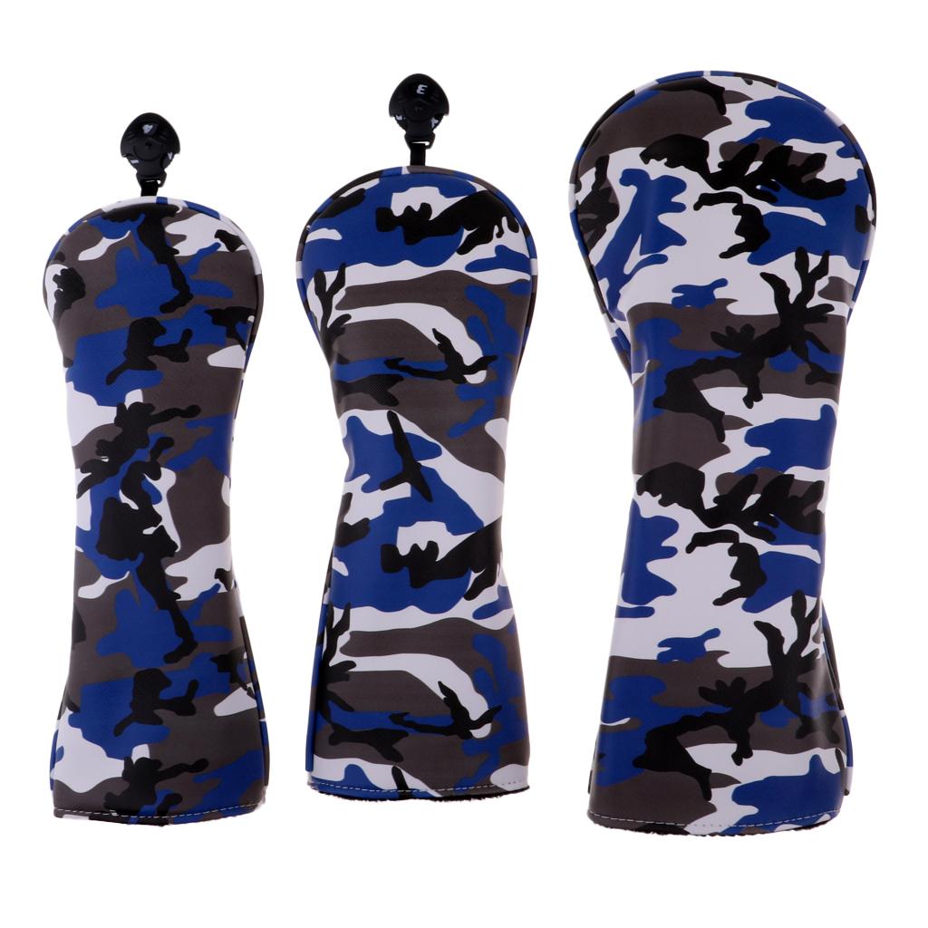 3Pcs Waterproof Premium PU Golf Headcover No. 1 3 5 Wood Driver Protector Set & Interchangeable No. Tag