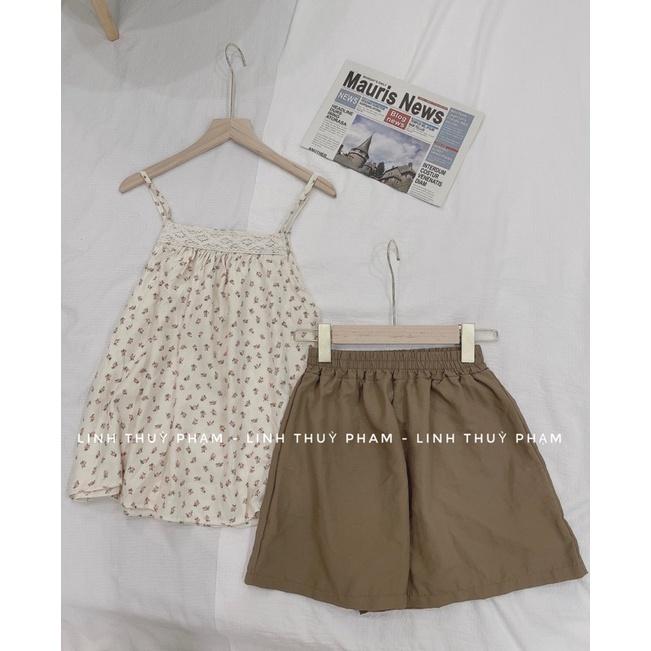 Set 2 Dây Ren Hoa Nhí Hồng LINHLA Nữ  Bộ quần đùi đũi áo babydoll thun vintage bánh bèo mặc ở nhà đi ngủ Ulzzang