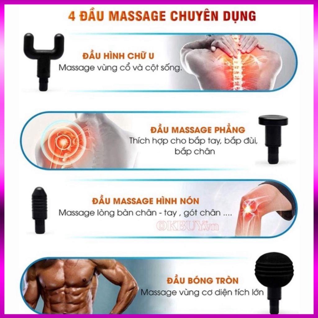 Súng Massage Cầm Tay, Máy Đầm Lưng Cầm Tay 4 Đầu 6 Chế Độ - Giảm Đau Căng Cơ, Trị Nhức Mỏi Vai Gáy, Thoái Hóa Khớp