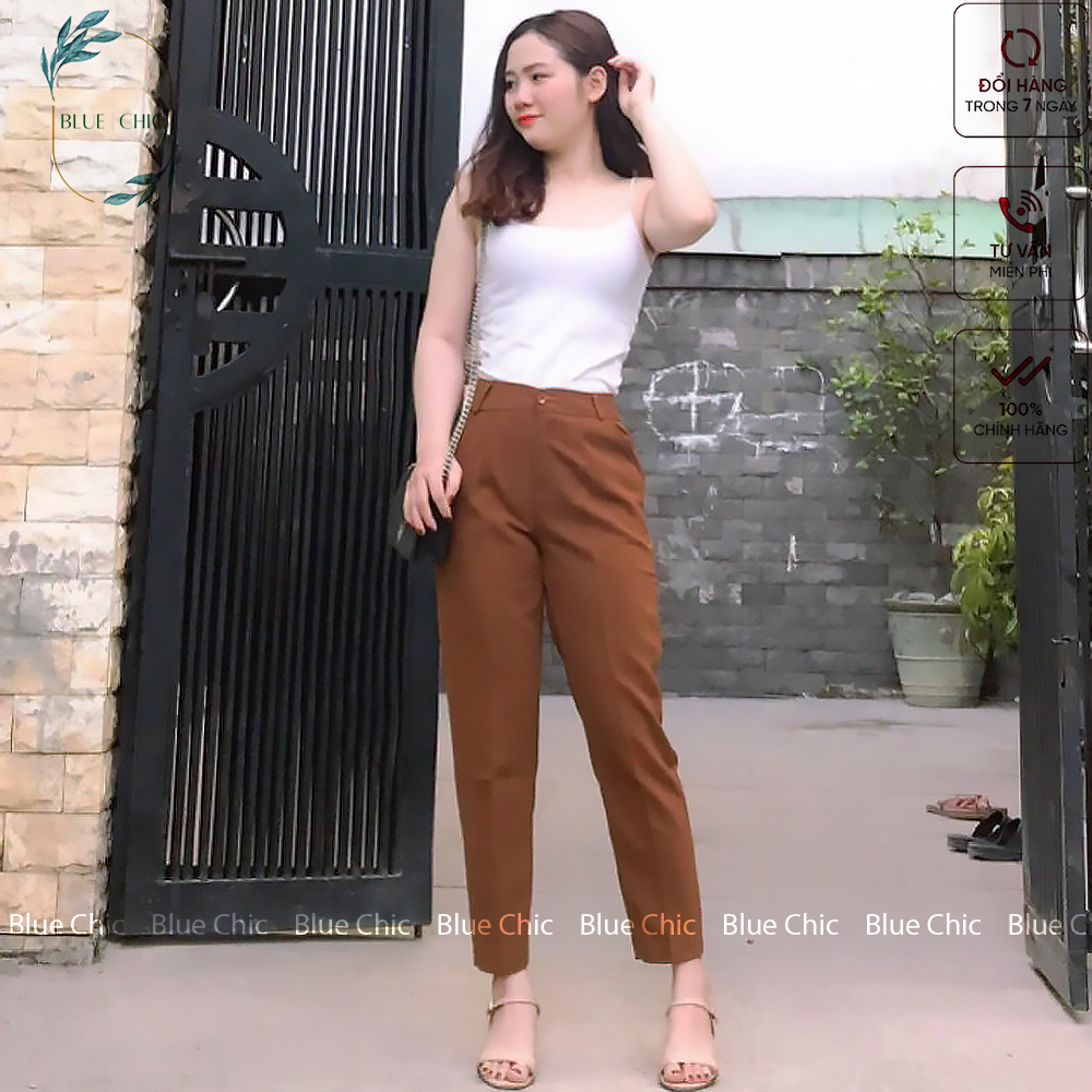 Quần tây nữ Blue Chic công sở lưng cao vải âu baggy màu xanh đen nâu đi học đẹp trẻ trung dáng dài