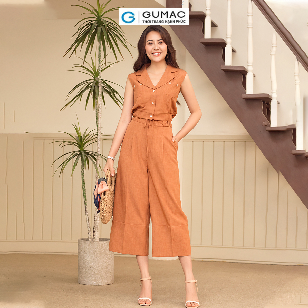 Set lẻ Áo lửng túi đắp thời trang GUMAC AD06004 - Quần culottes thắt nơ thời trang GUMAC QD06005