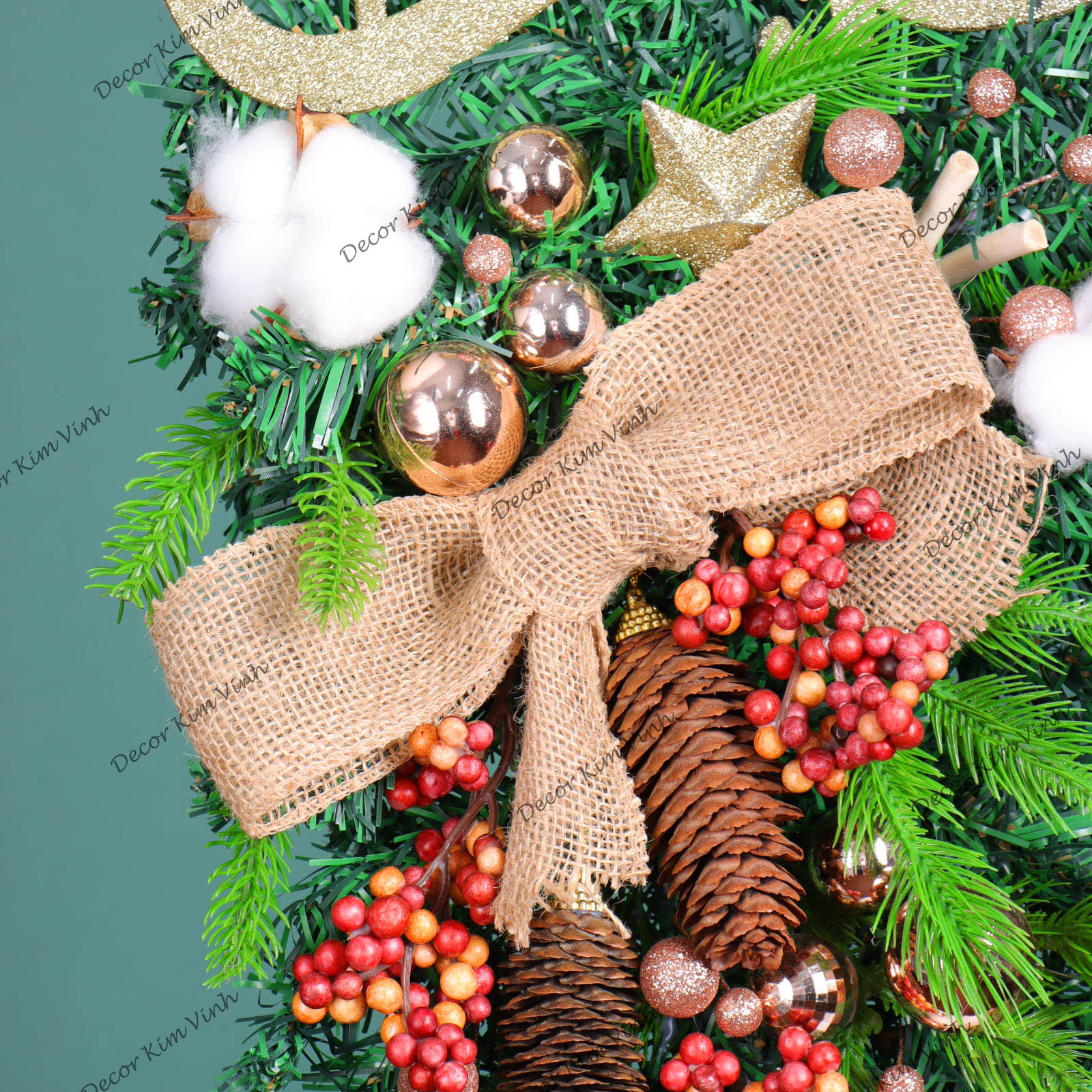 Dây Treo Chùm Thông CT06 Chùm Thông Merry Nơ Vải Trang Trí Noel Kèm đèn