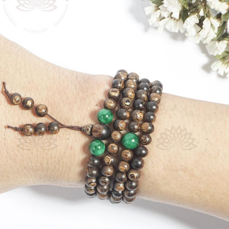 Vòng Tay Trầm Hương 108 Hạt Sánh Chìm Nước mix Charm - Chuỗi Tràng Hạt - Trầm Hương Tự Nhiên.