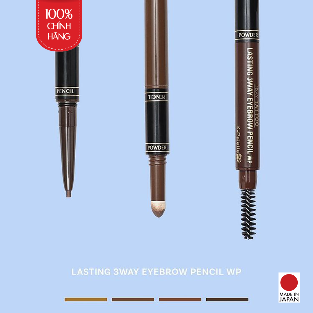 Bút Vẽ Lông Mày 3 Đầu Nhật Bản, Đầu Chì, Đầu Bột, Cọ Chải, K-Palette Eyebrow Pencil, Chống Lem, Lâu Trôi, Bền Màu 24h (04 Màu nâu xám)