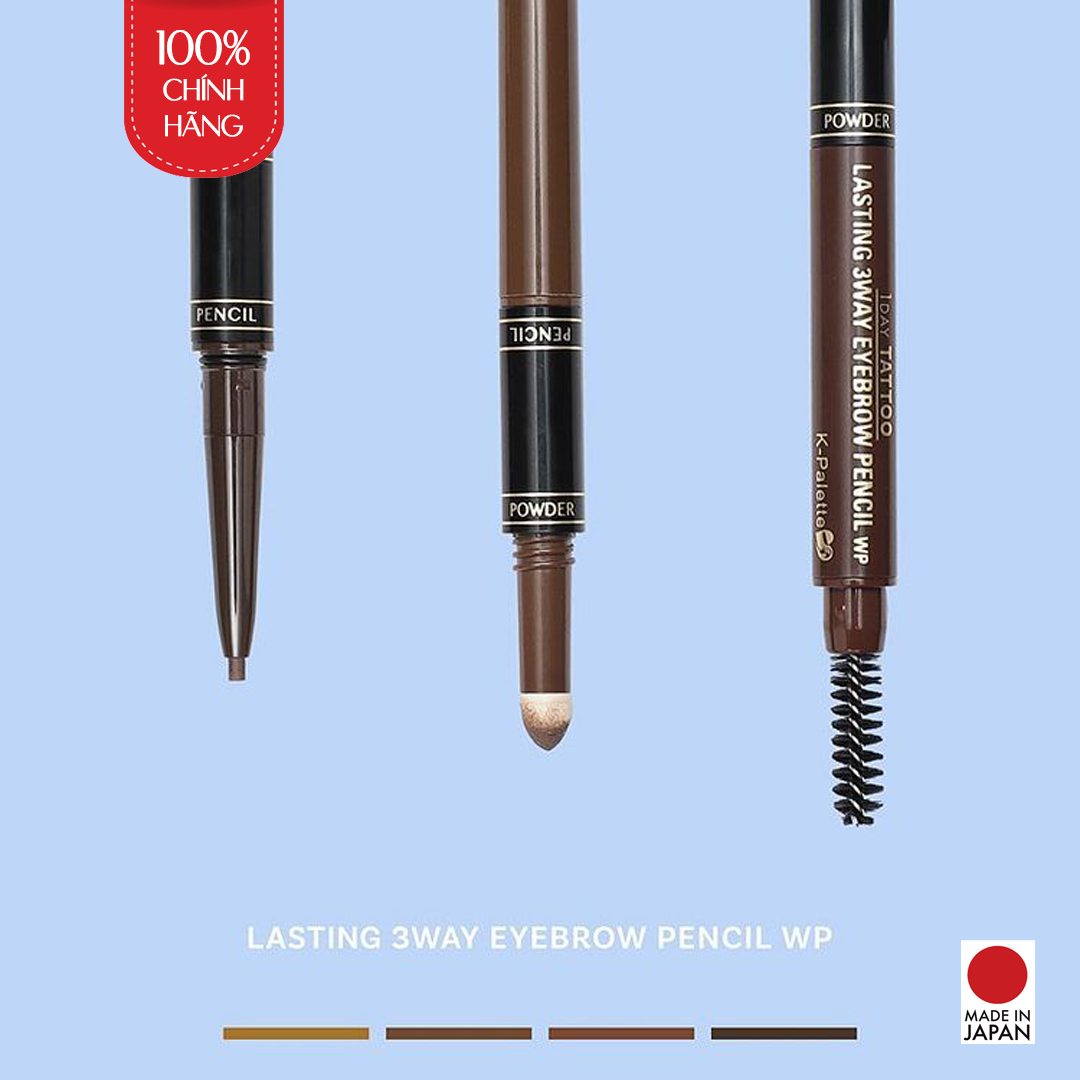 Bút Vẽ Lông Mày 3 Đầu Nhật Bản, Đầu Chì, Đầu Bột, Cọ Chải, K-Palette Eyebrow Pencil, Chống Lem, Lâu Trôi, Bền Màu 24h