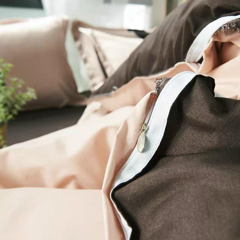 Bộ Chăn Ga Poly Tim Nâu, Mẫu mới về , Vải không phai , Không xù
