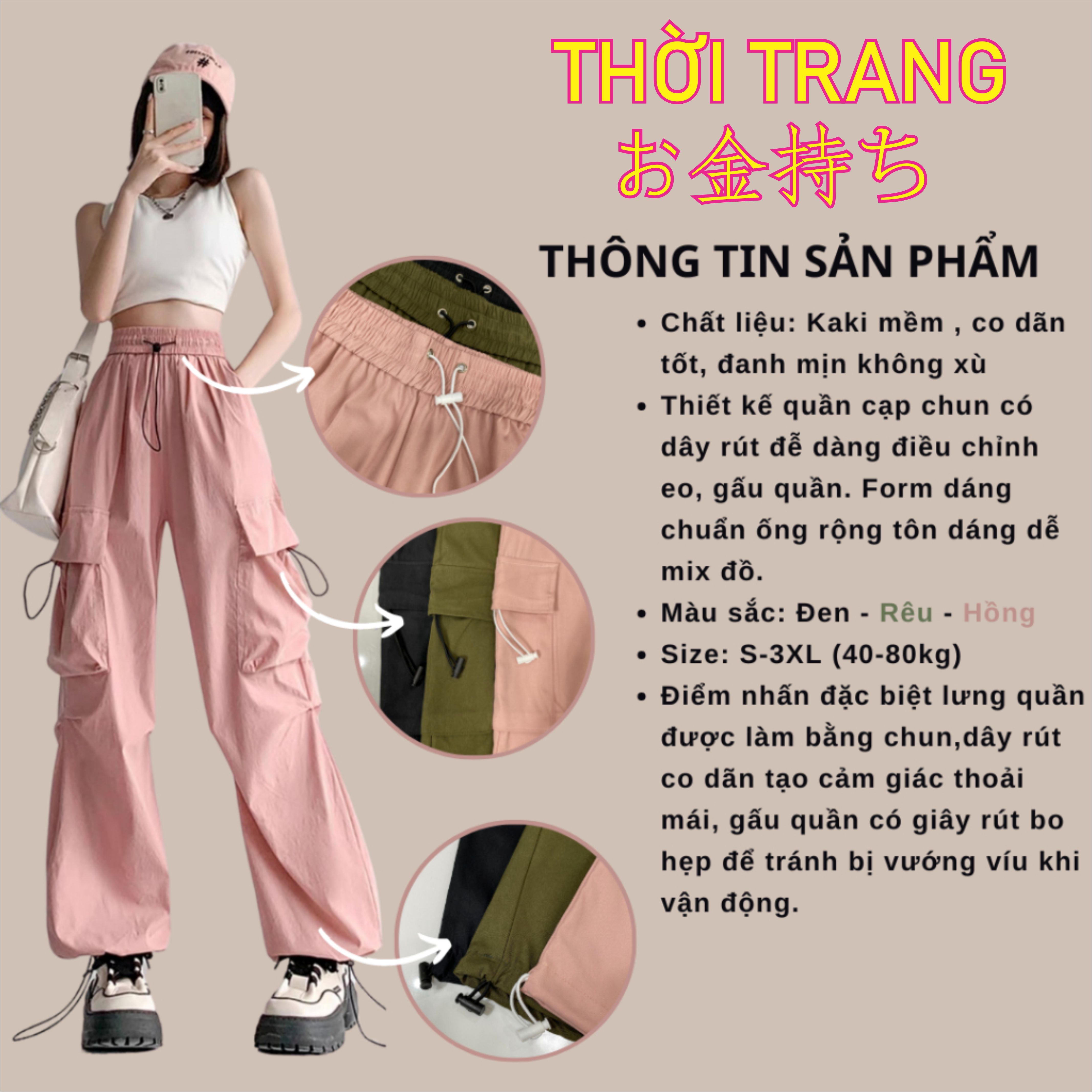 Quần Kaki Ống Rộng Túi Hộp Bo Gấu Thời Trang Siêu Cá Tính 985