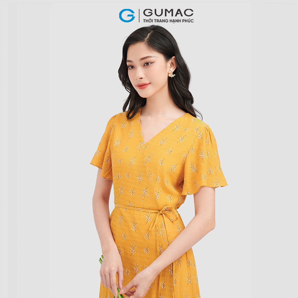 Đầm dáng xòe GUMAC LD0915 cổ tim họa tiết hoa nữ tính