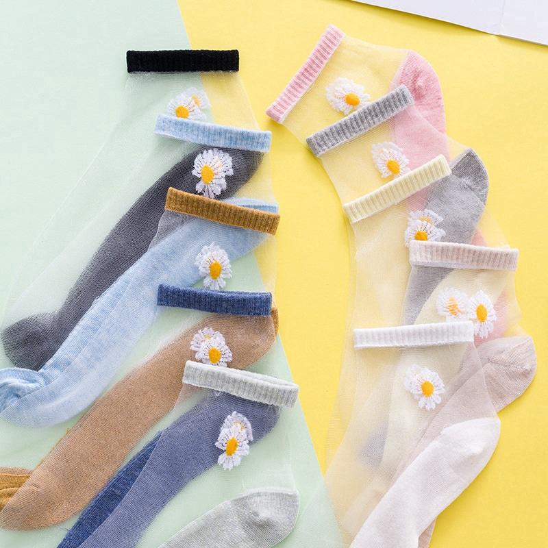 Combo 10 Đôi Tất Vớ Nữ Ren Lưới Cổ Ngắn Hoạ Tiết Hoa Cúc Phong Cách Hàn Quốc Siêu Xinh Dành Cho Nữ