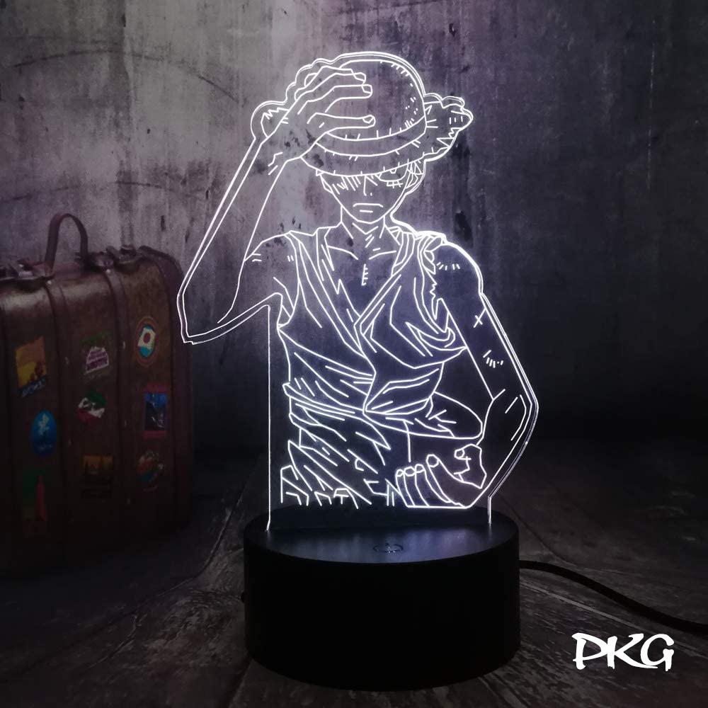 Đèn Ngủ Led 3D Hình Monkey D. Luffy One Piece Quà Tặng Trang Trí cảm ứng có Điều khiển từ xa nháy sáng 16 màu