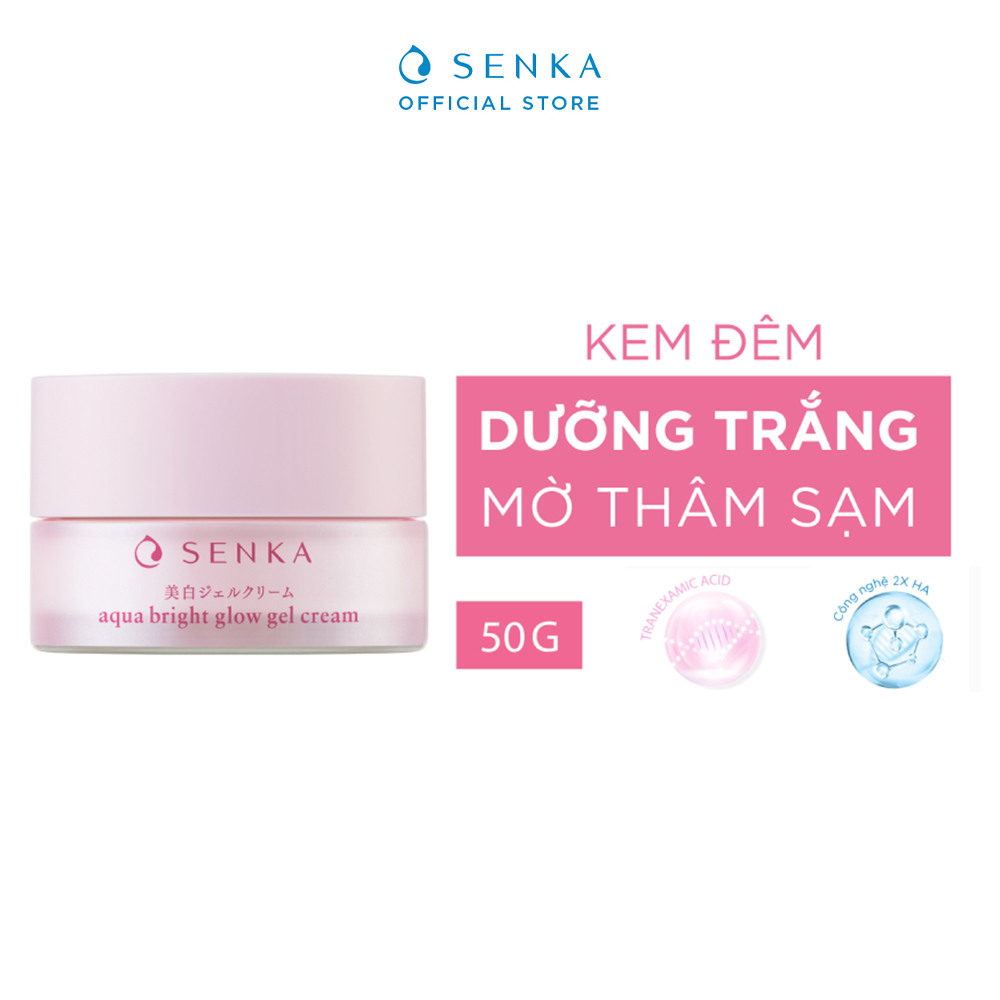 Kem Dưỡng Da Trắng Hồng ban đêm Giảm Thâm Sạm Không Cồn dạng gel SENKA AQUA BRIGHT GLOW GEL CREAM 50g - 15538