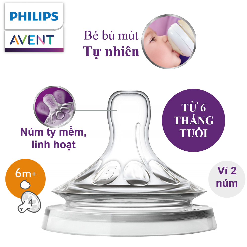 Núm ty Mô Phỏng tự nhiên Philips Avent dùng cho thức ăn đặc 656.23 (rãnh chữ Y - phù hợp bé từ 6 tháng tuổi)