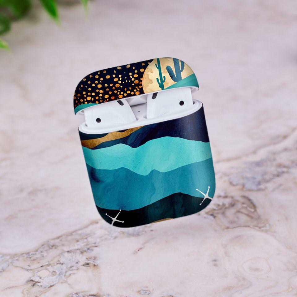 Miếng dán skin cho AirPods in hình Đêm sa mạc Indigo giả sơn mài - GSM175